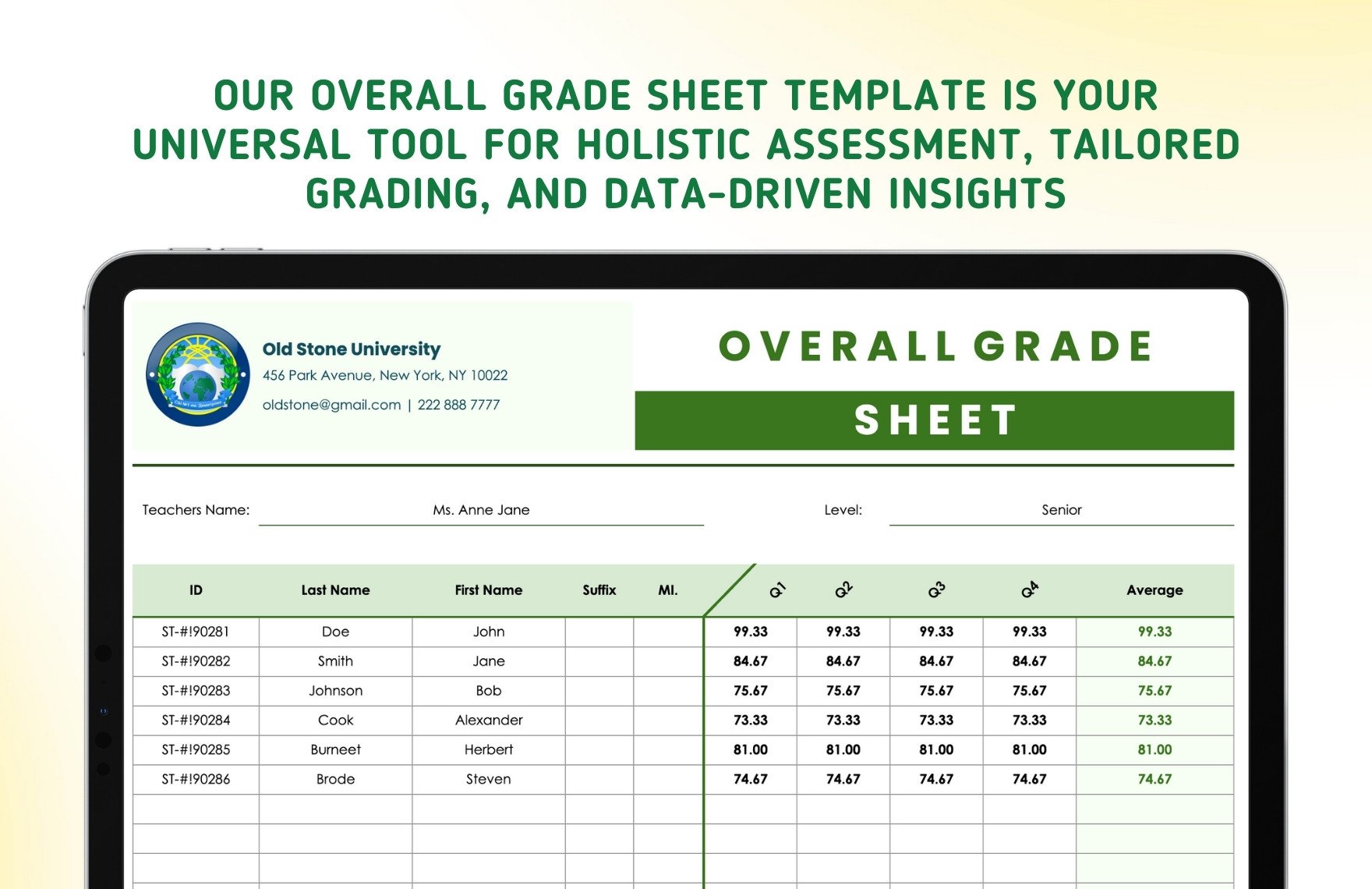 Overall Grade Sheet Template