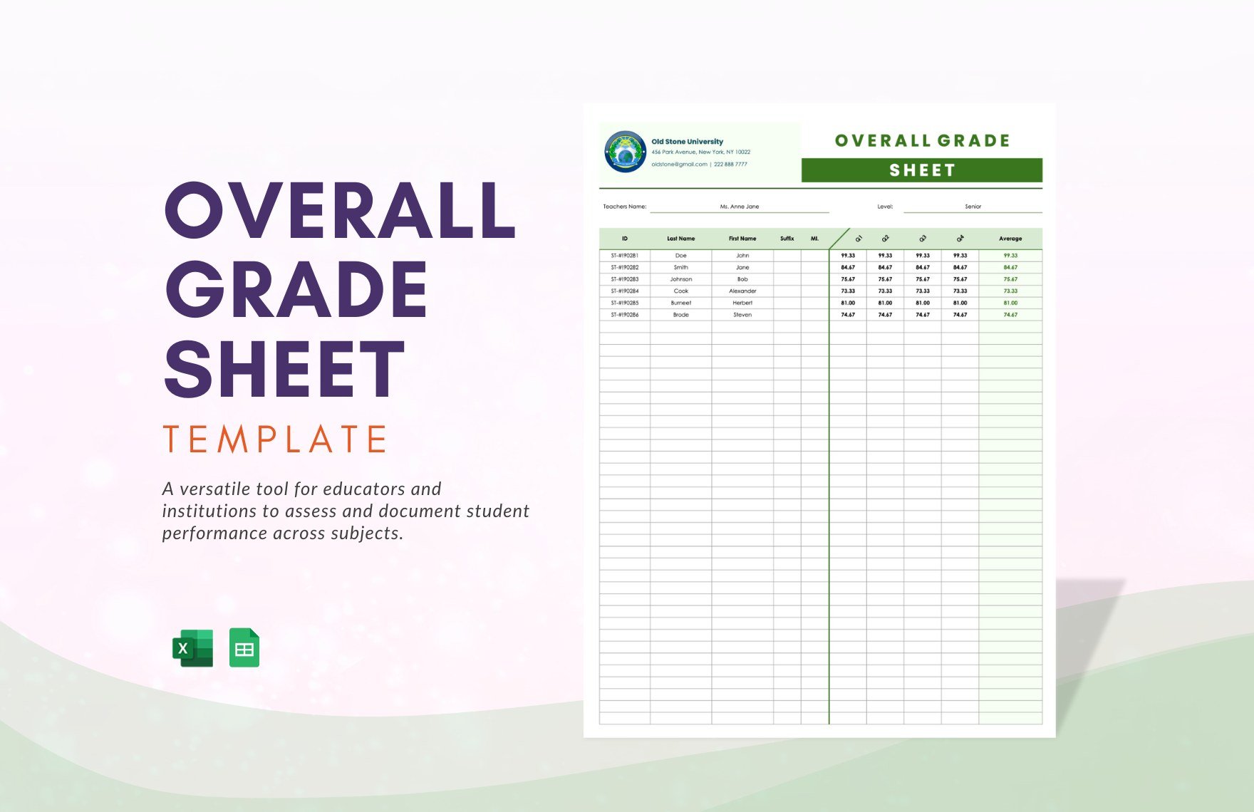 Overall Grade Sheet Template in Excel, Google Sheets