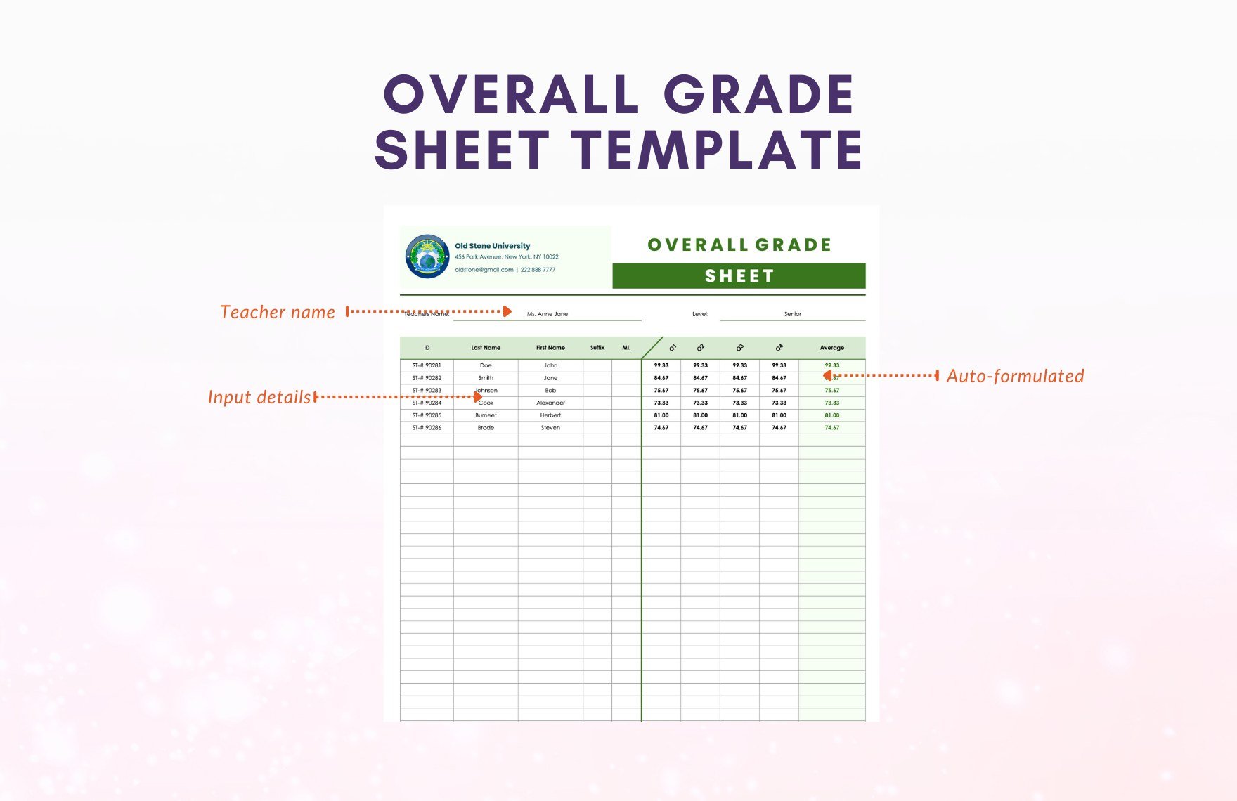 Overall Grade Sheet Template