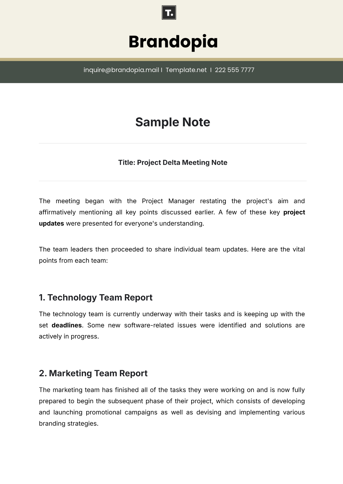 Sample Note Template