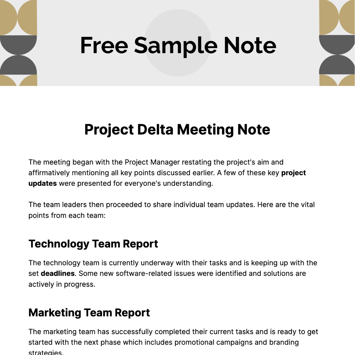 Free Sample Note Template