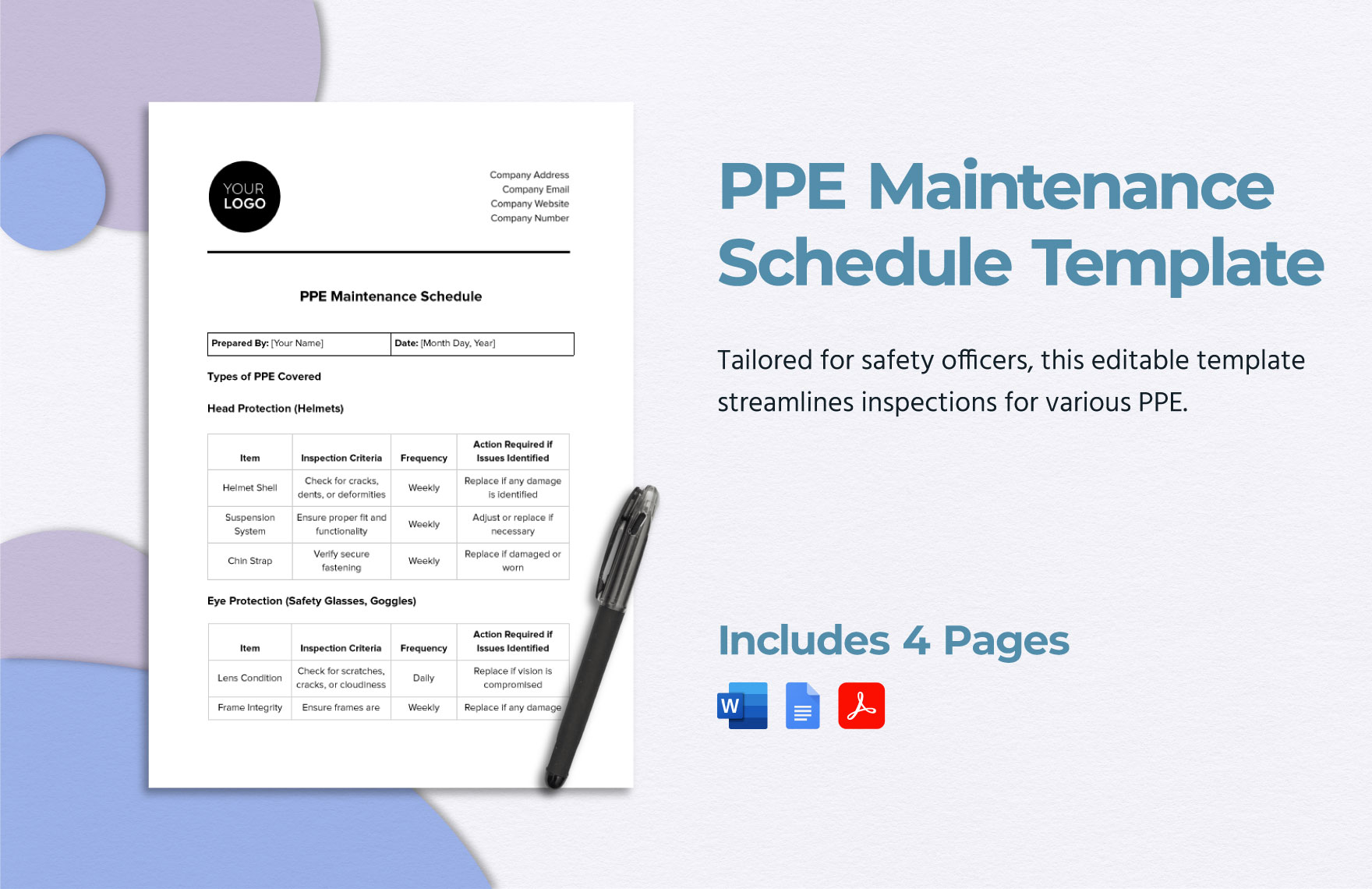 PPE Maintenance Schedule Template Download in Word, Google Docs, PDF