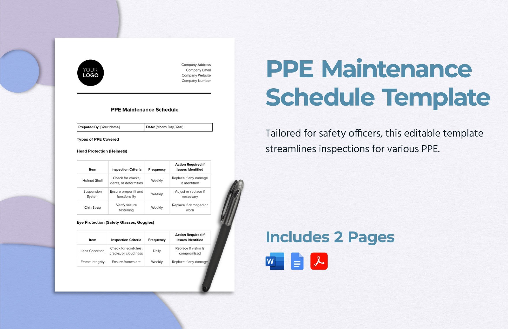 PPE Maintenance Schedule Template