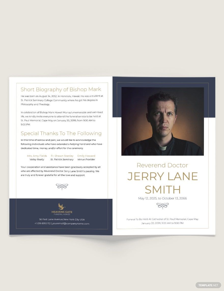 Christian Funeral Program Bi-Fold Brochure Template in Word, Google Docs, Illustrator, PSD, Apple Pages, Publisher, InDesign
