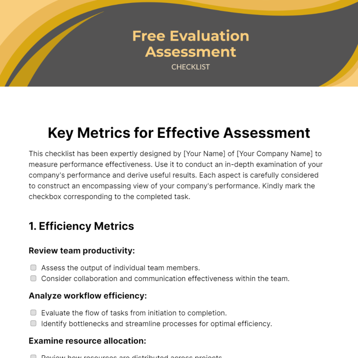 Evaluation Assessment Checklist Template