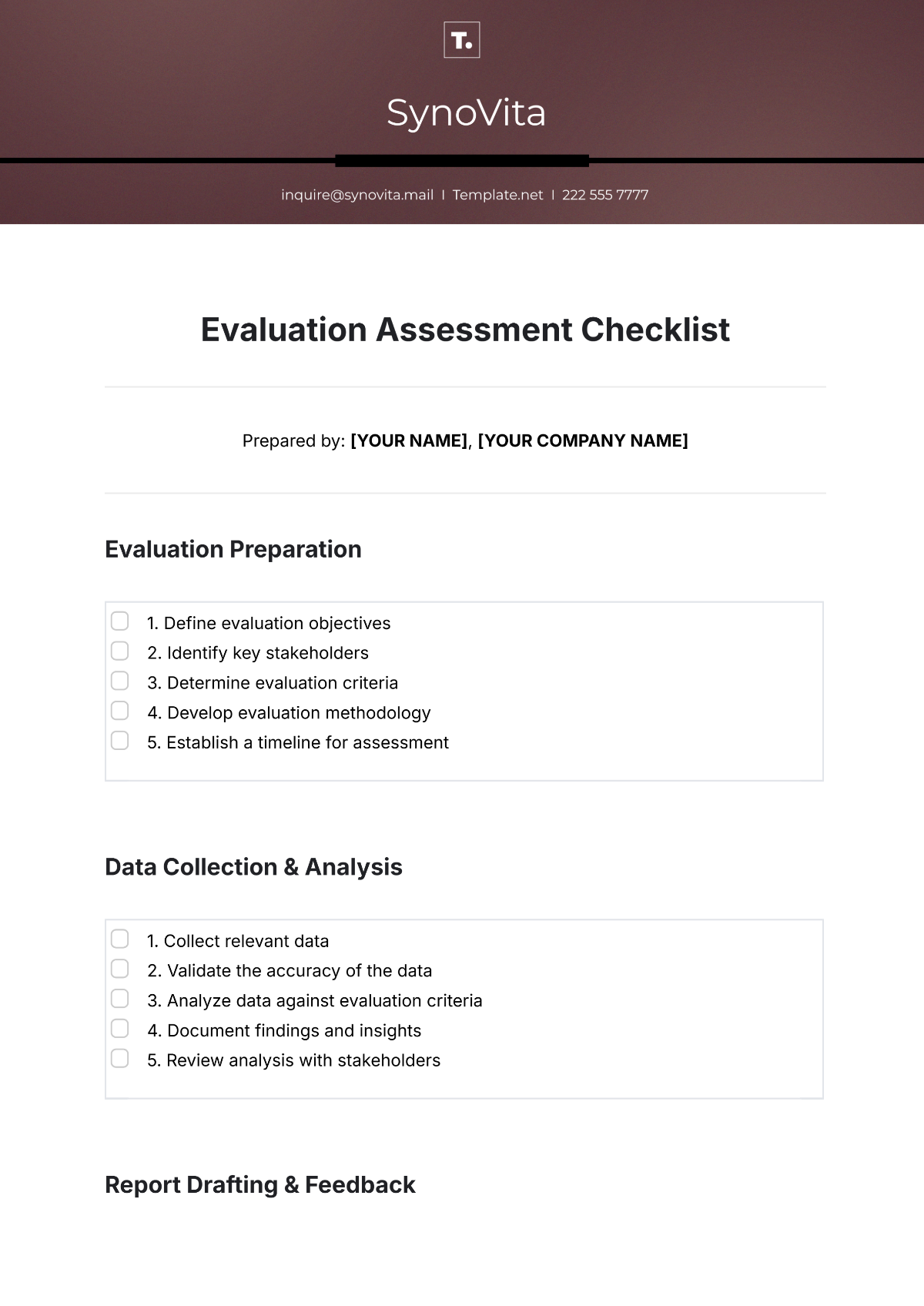 Free Evaluation Assessment Checklist Template