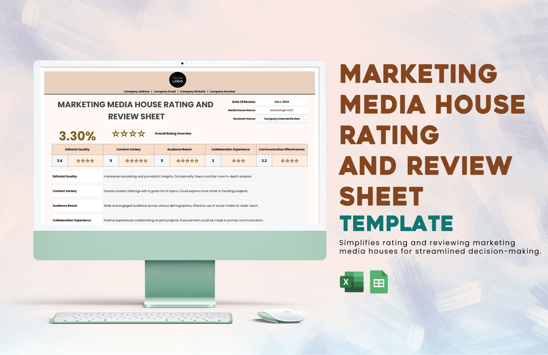 Marketing Media House Rating and Review Sheet Template