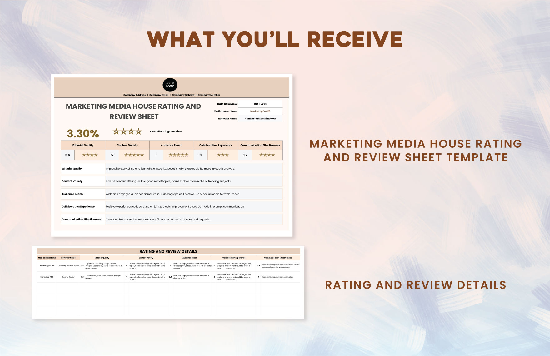 Marketing Media House Rating and Review Sheet Template