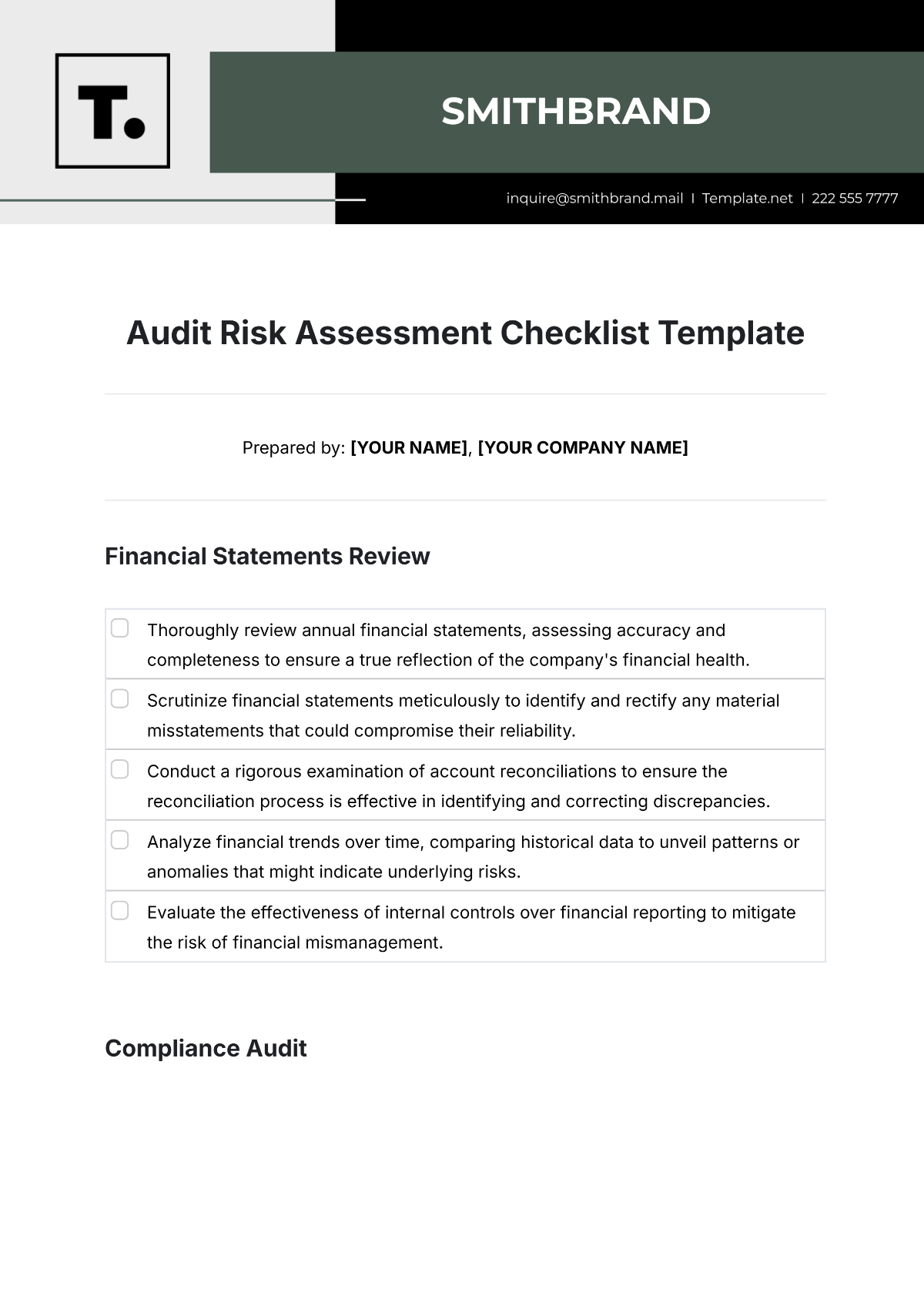 Free Audit Risk Assessment Checklist Template