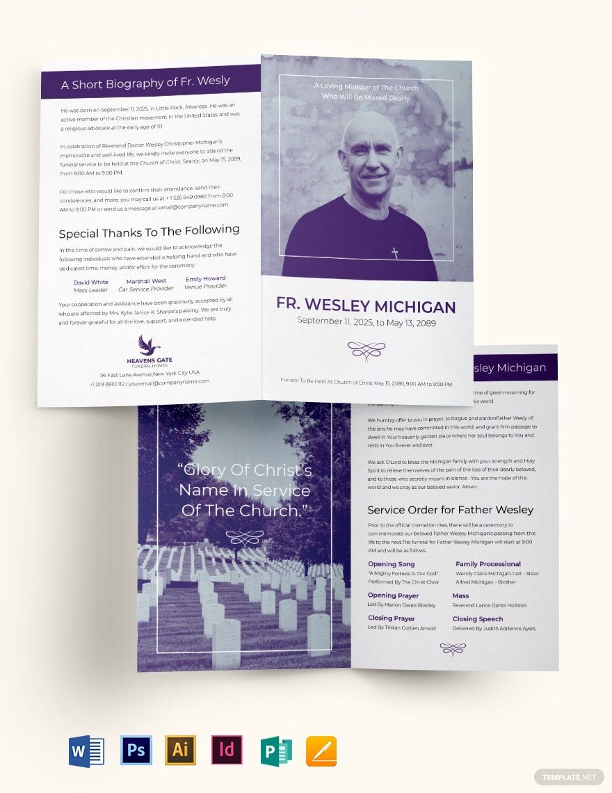 Christian Loving Memory Funeral Bi-Fold Brochure Template