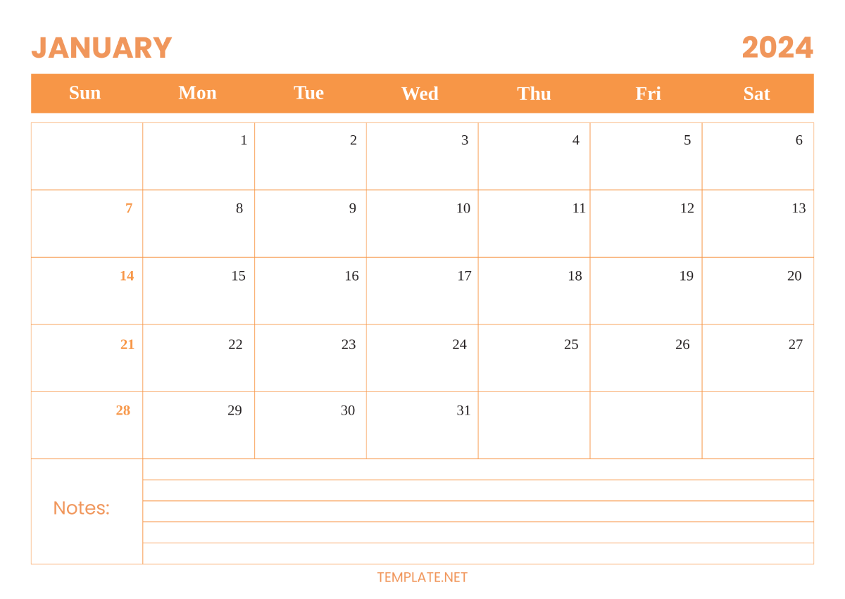 Fillable January Calendar 2024 Template