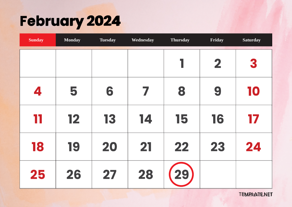February 2024 Leap Year Calendar