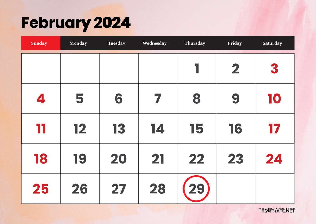 February 2024 Leap Year Calendar Template Edit Online Download 