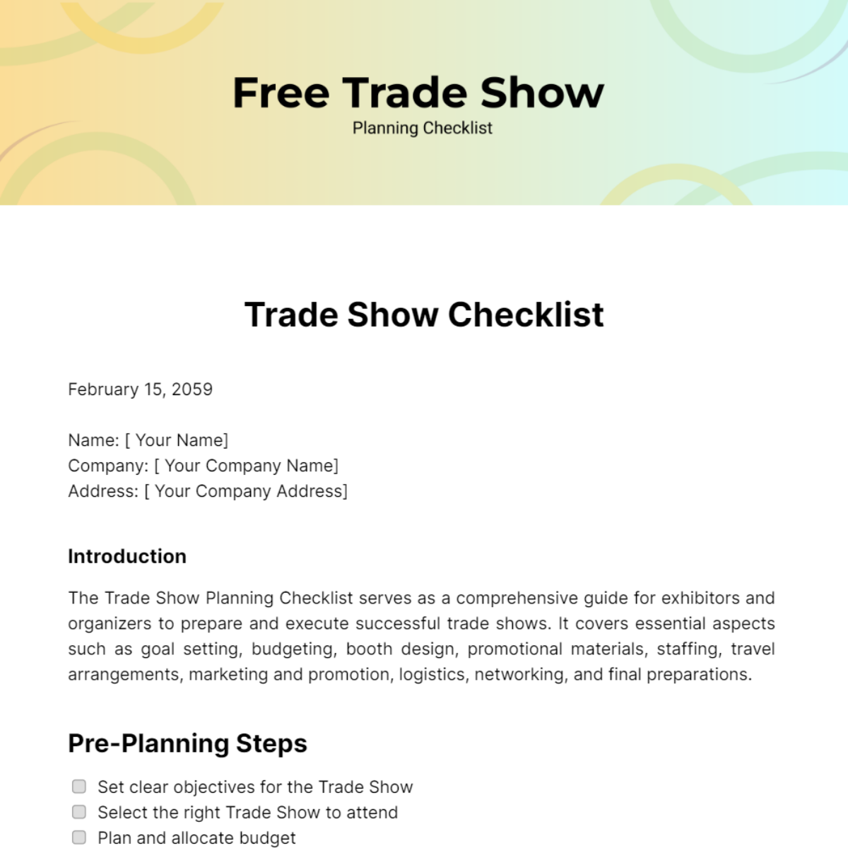 Free Trade Show Planning Checklist Template