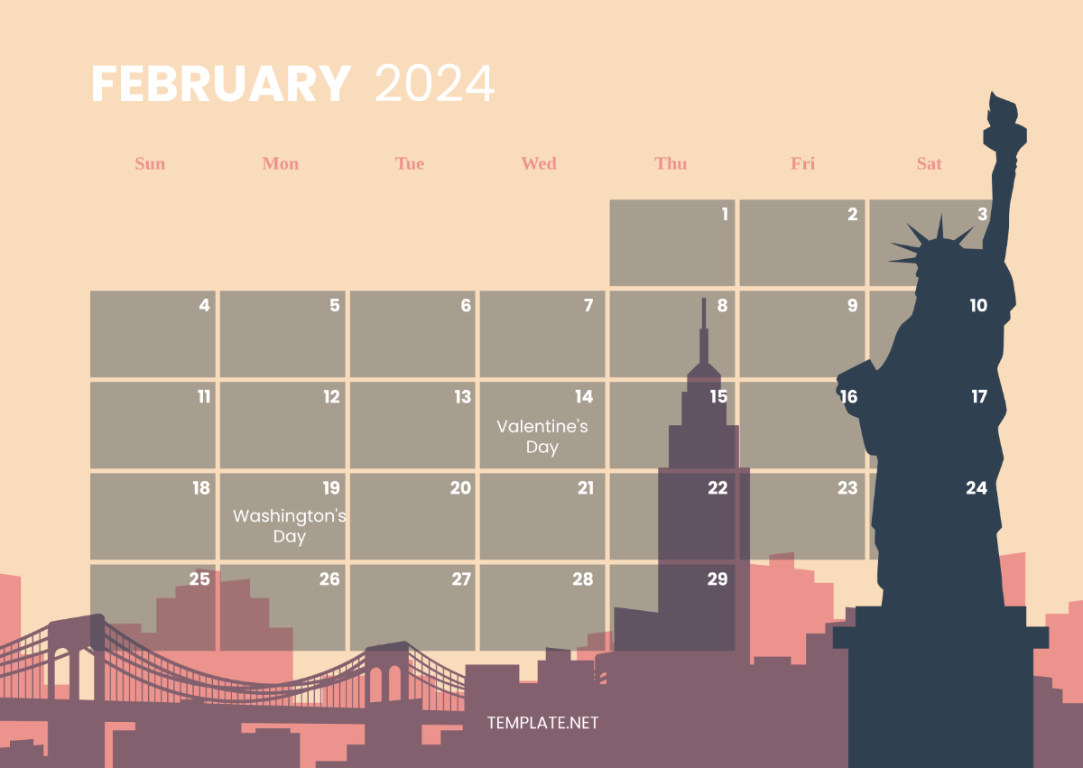 February 2024 Calendar with US Holidays Template
