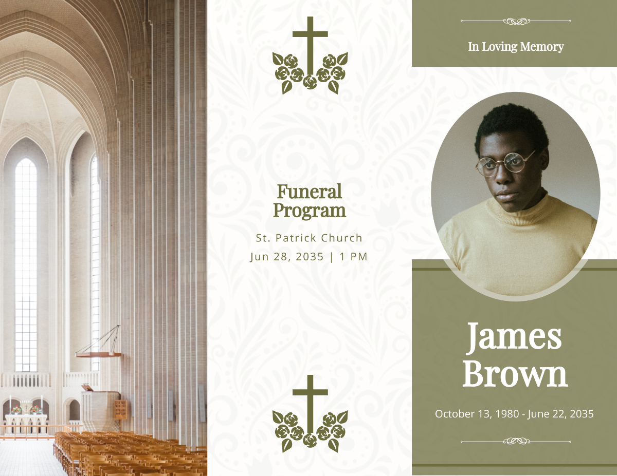 Free Church Funeral Obituary Tri-Fold Brochure Template