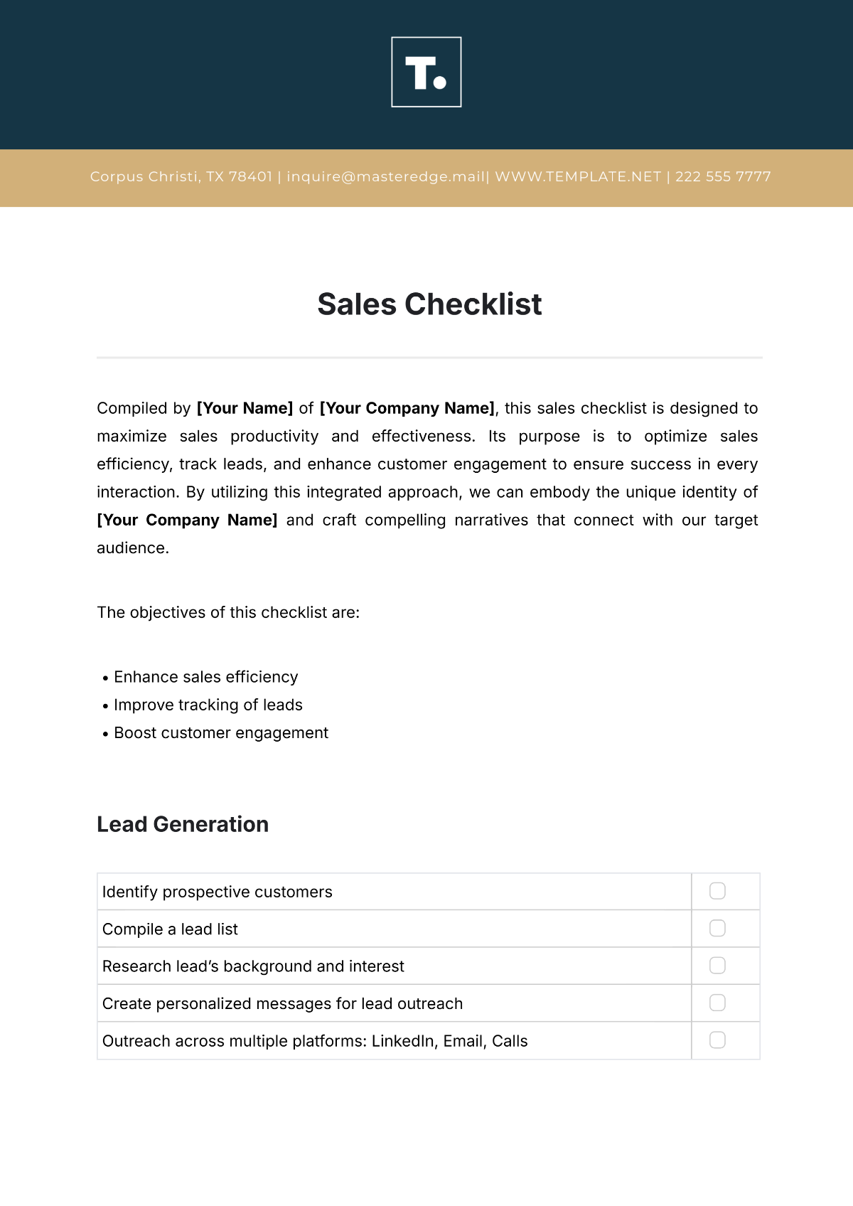 Sales Checklist Template