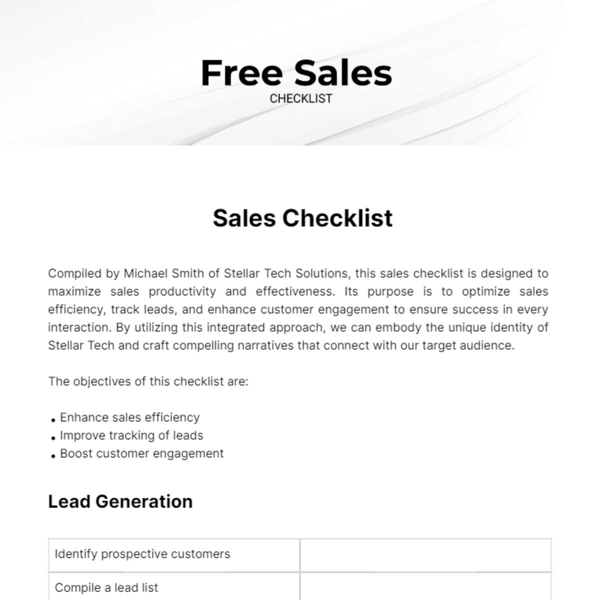 Sales Checklist Template