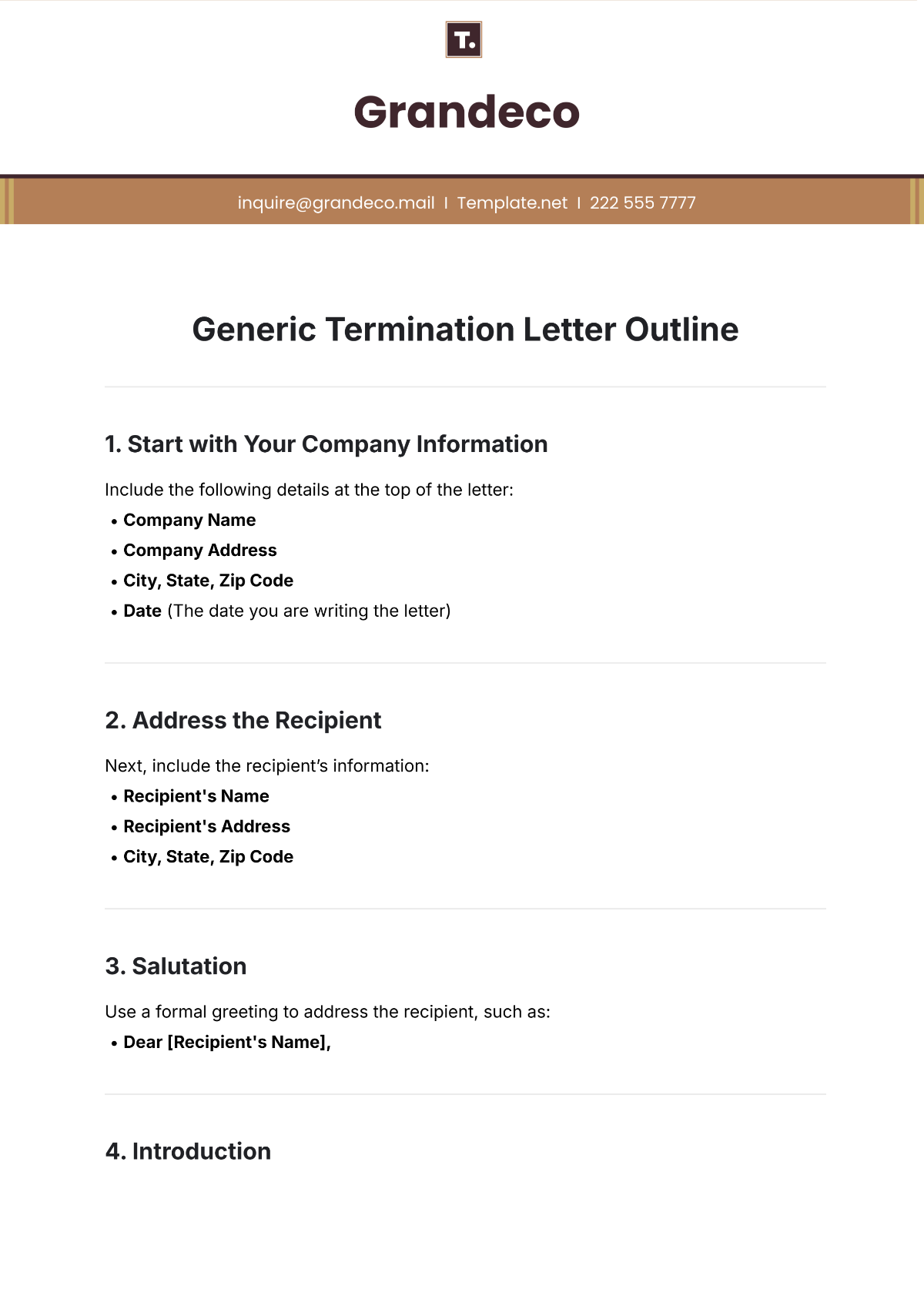 Generic Termination Letter Outline Template - Edit Online & Download