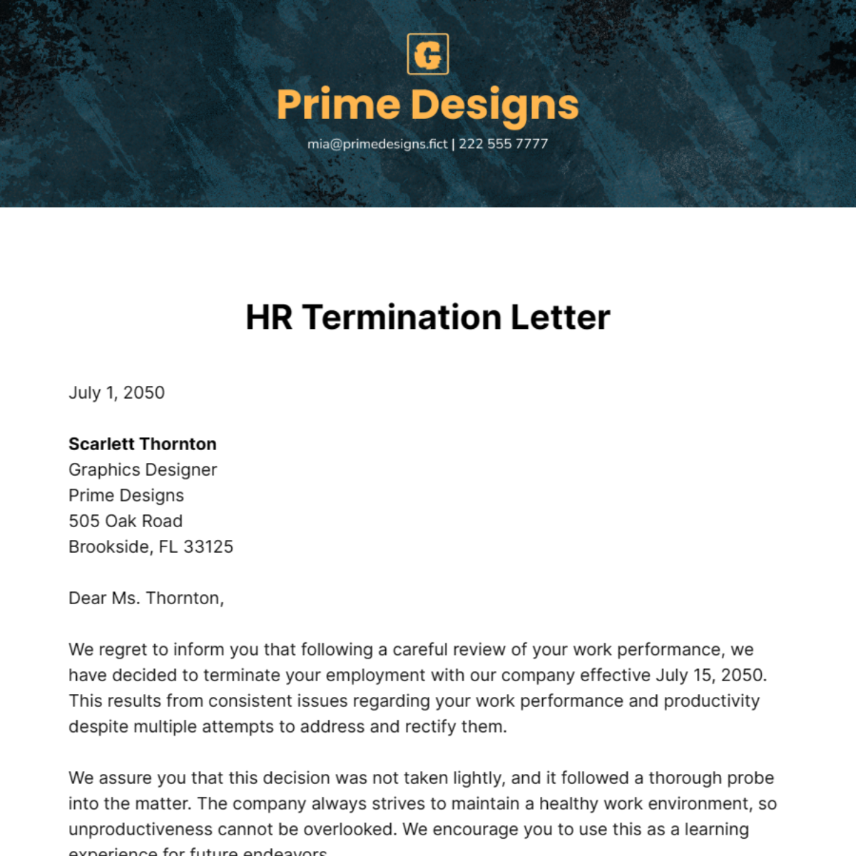 HR Termination Letter Template