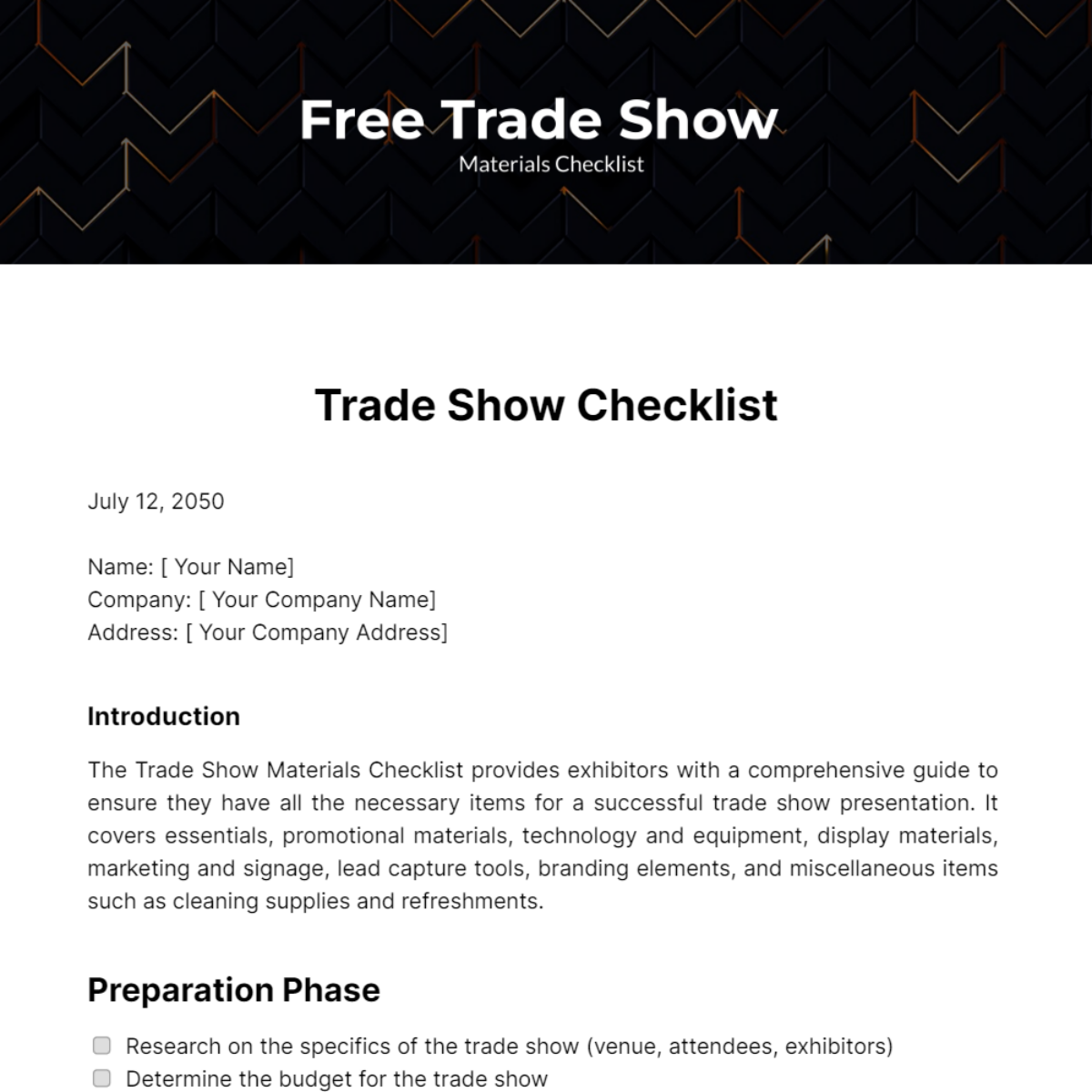 Free Trade Show Materials Checklist Template