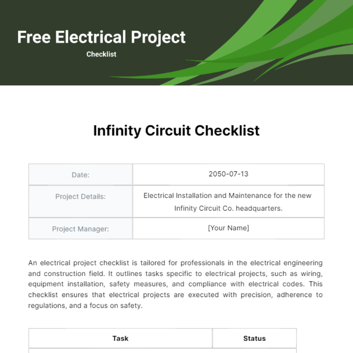Electrical Project Checklist Template