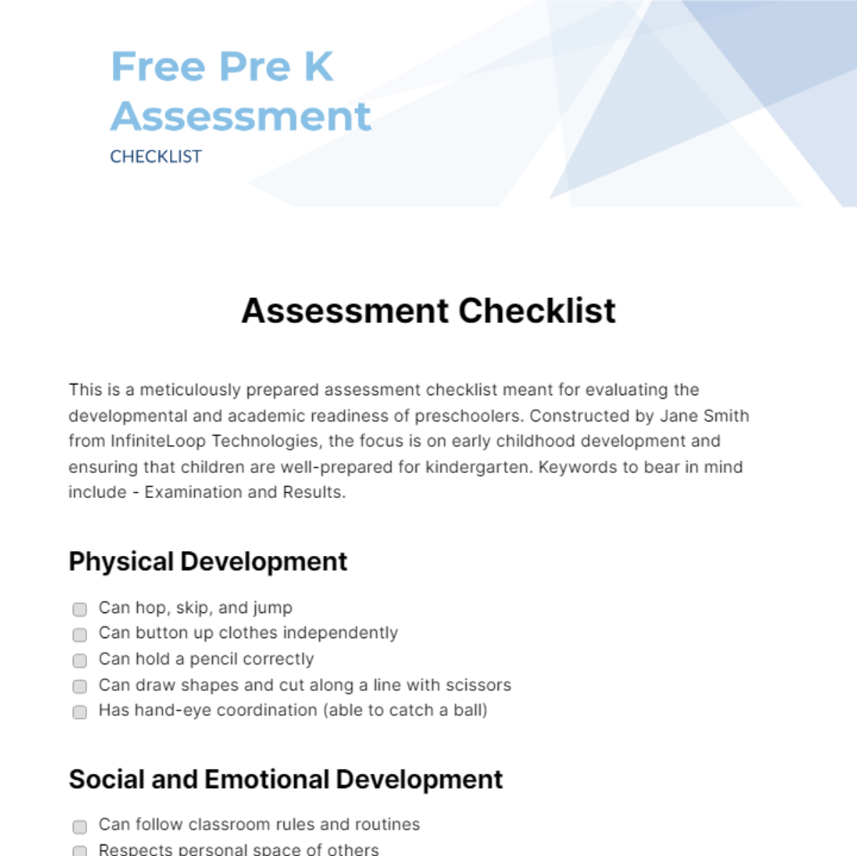 FREE Assessment Checklist Templates & Examples - Edit Online & Download ...