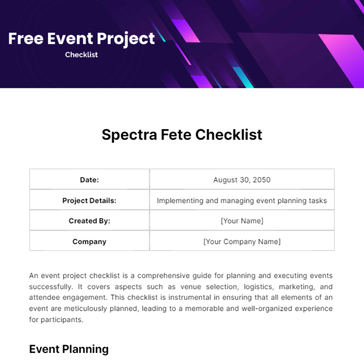 Event Project Checklist Template