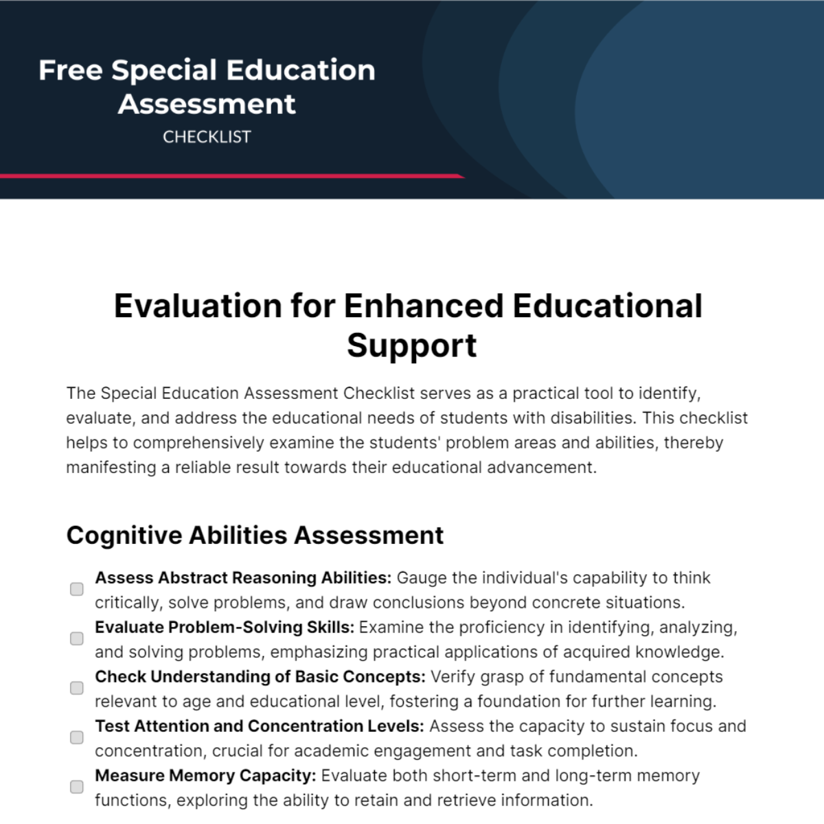 Special Education Assessment Checklist Template