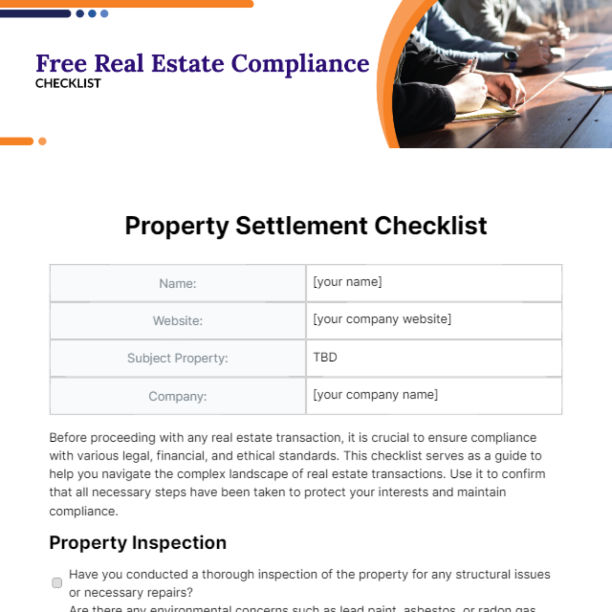 Real Estate Compliance Checklist Template