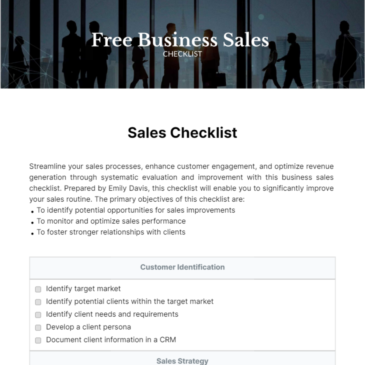 Business Sales Checklist Template