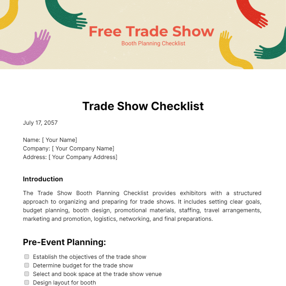 Free Trade Show Booth Planning Checklist Template
