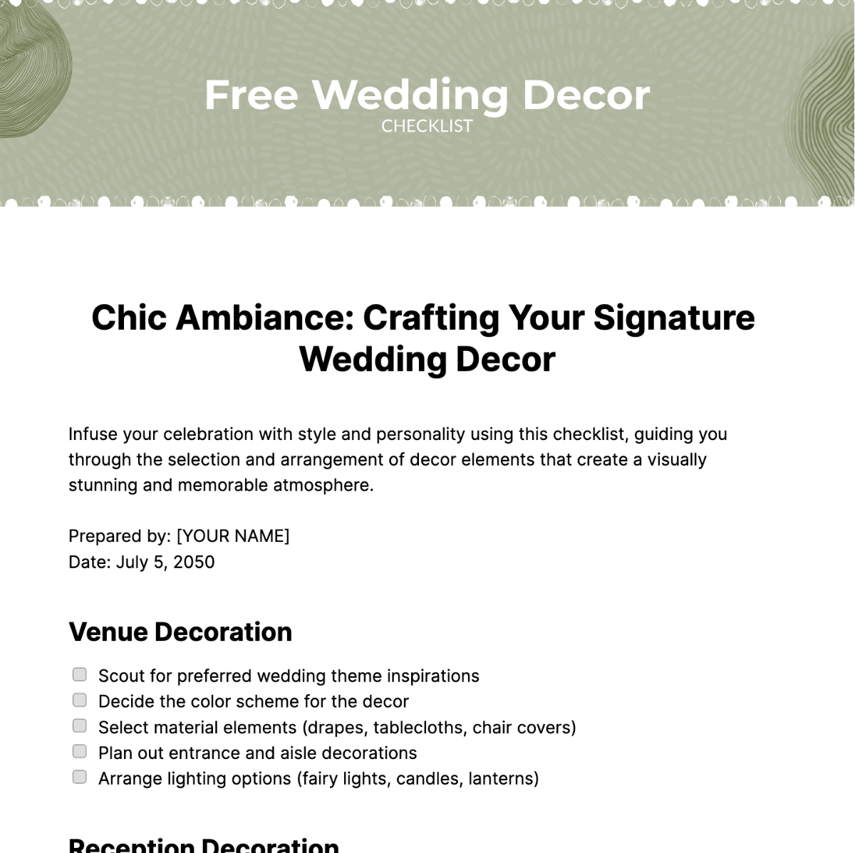 Wedding Decor Checklist Template