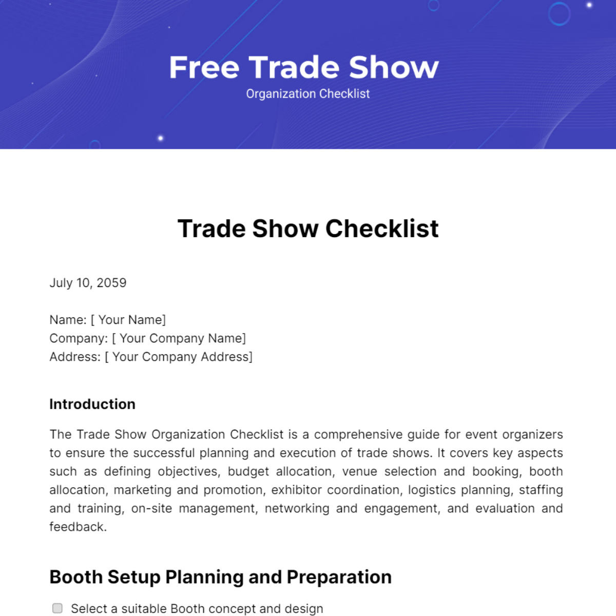 Trade Show Organization Checklist Template