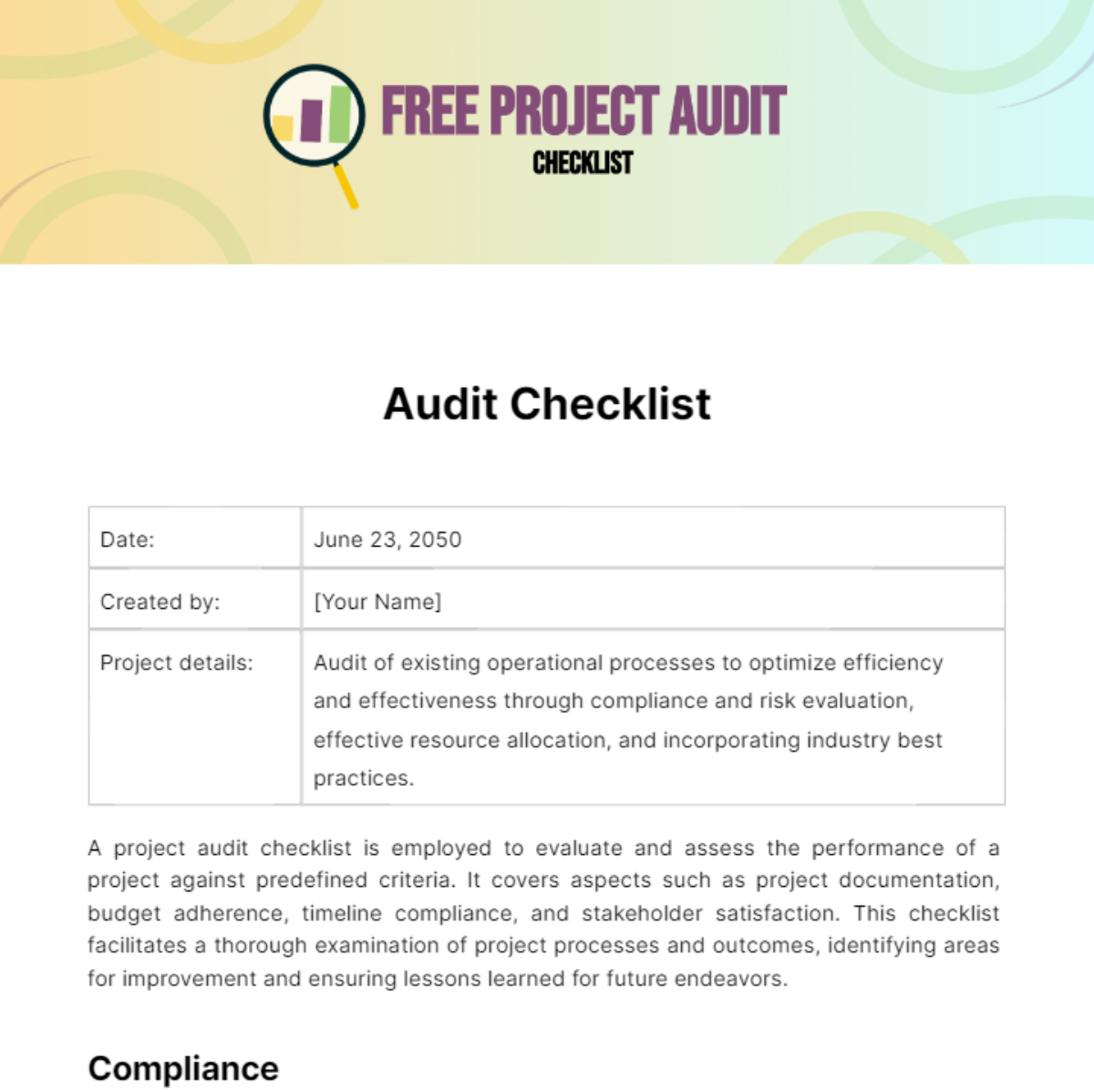 Project Audit Checklist Template