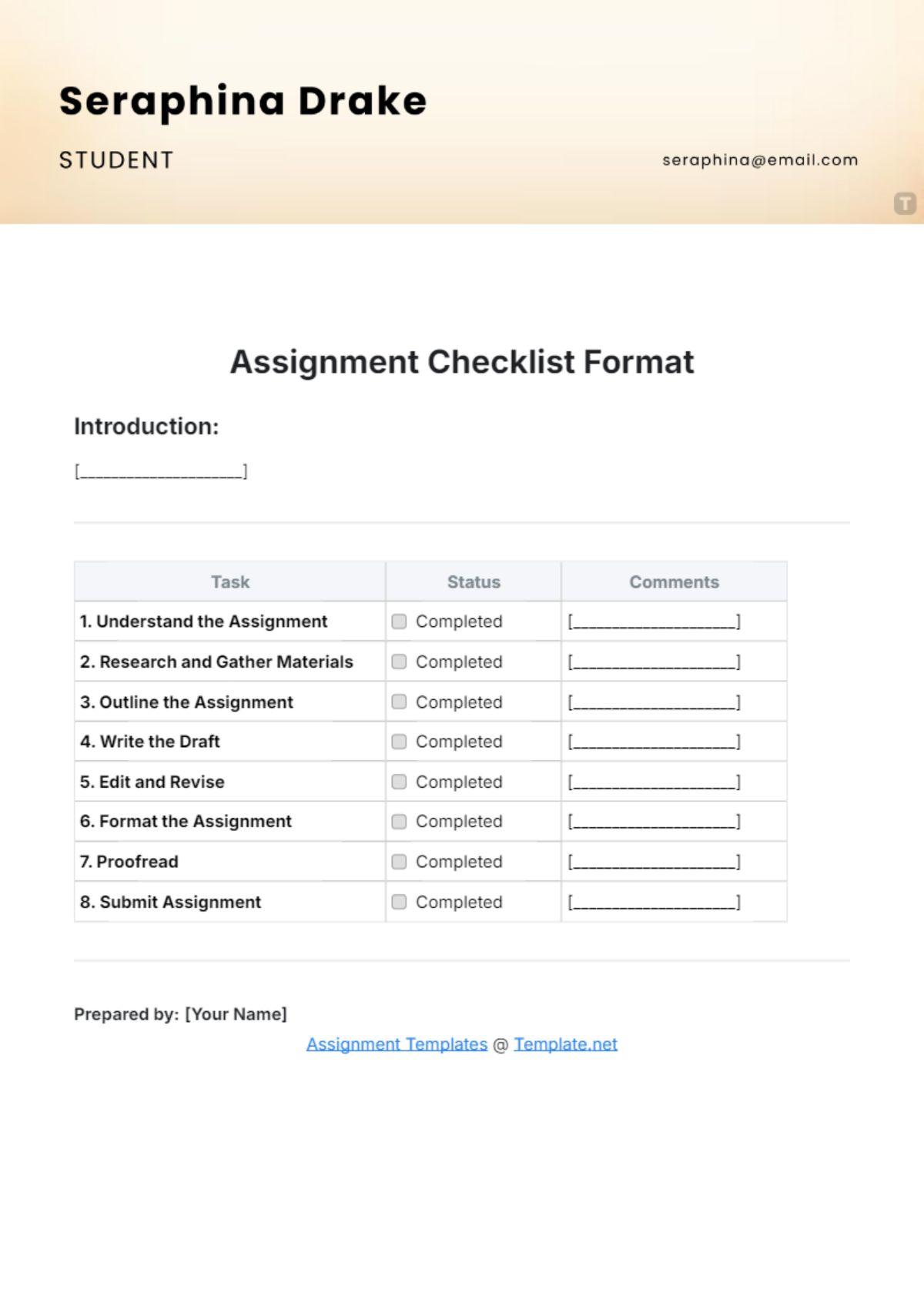 Assignment Checklist Format Template - Edit Online & Download