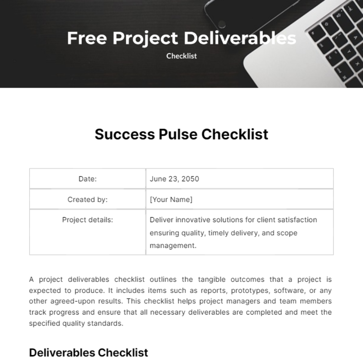 Project Deliverables Checklist Template