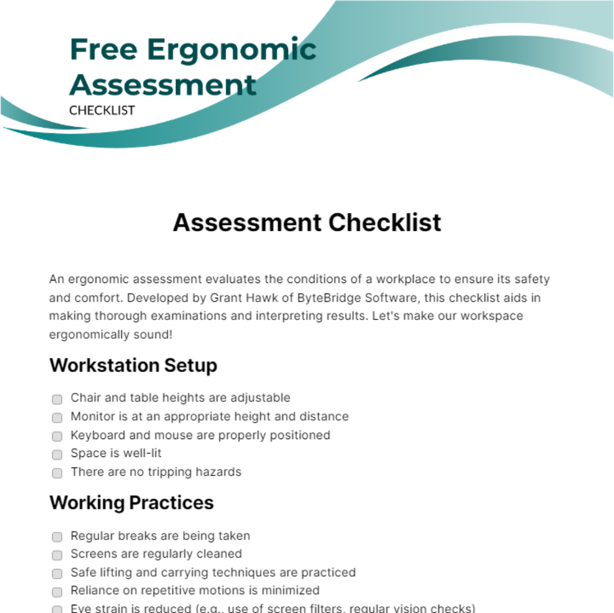 Ergonomic Assessment Checklist Edit Online And Download Example 5340