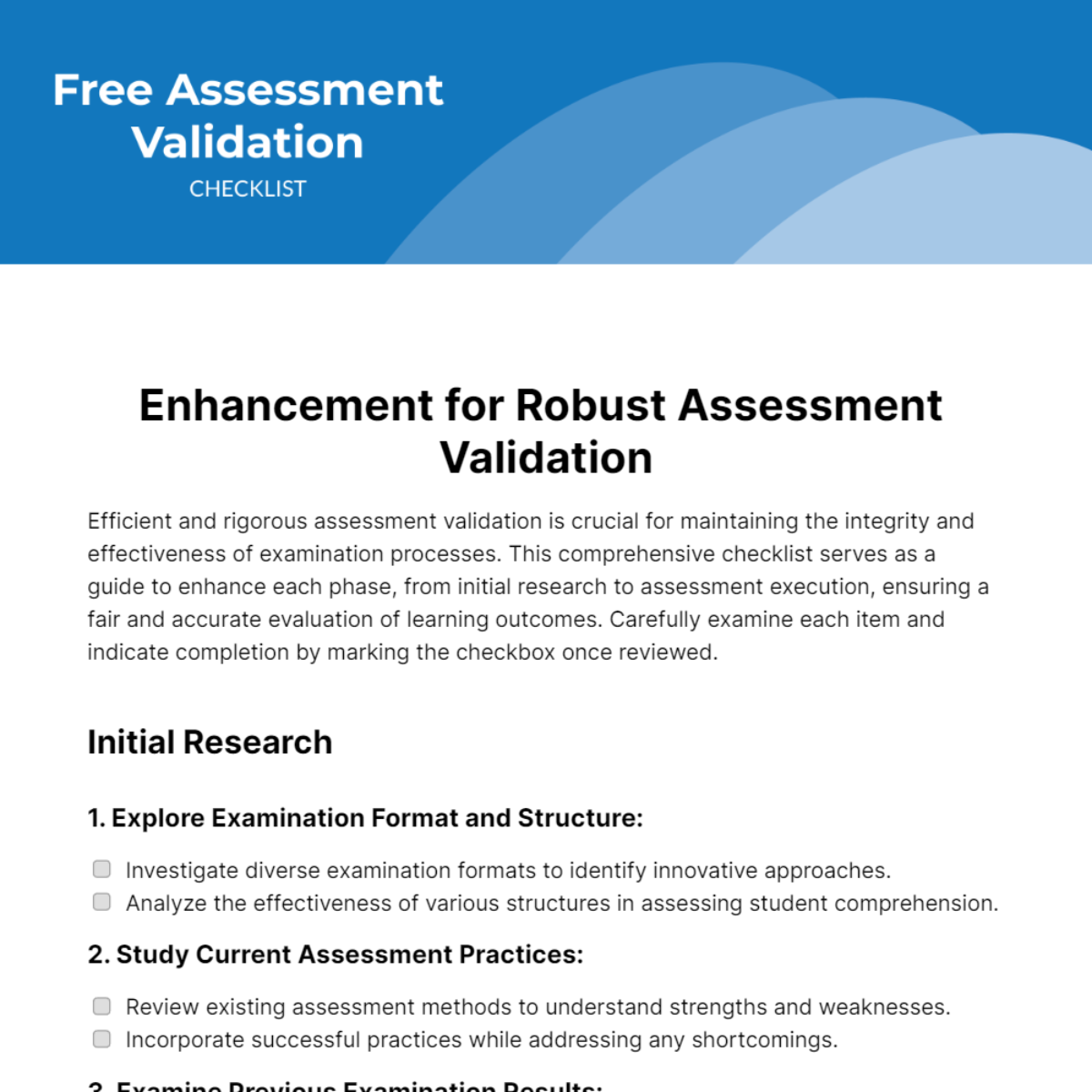 Assessment Validation Checklist Template