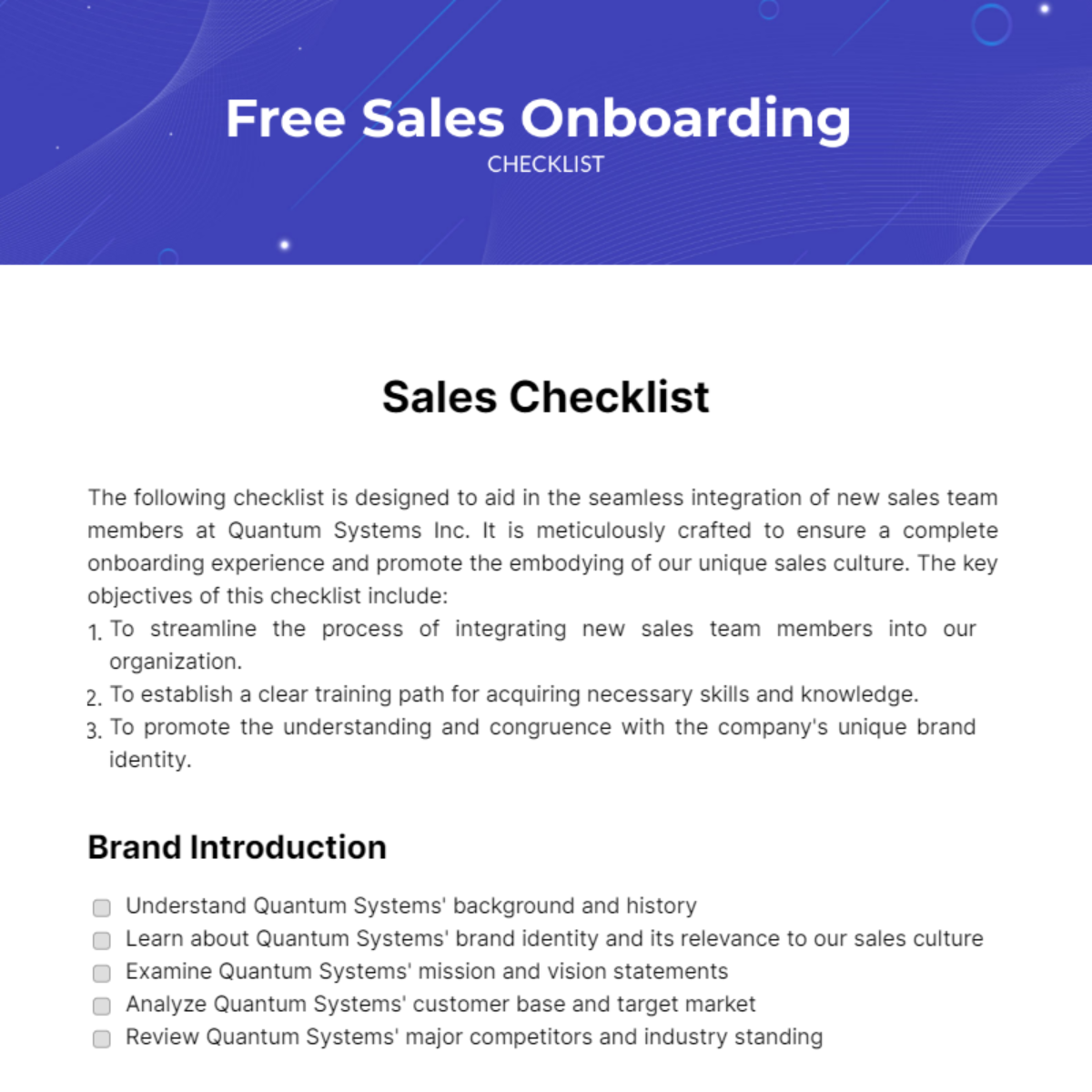 Sales Onboarding Checklist Template