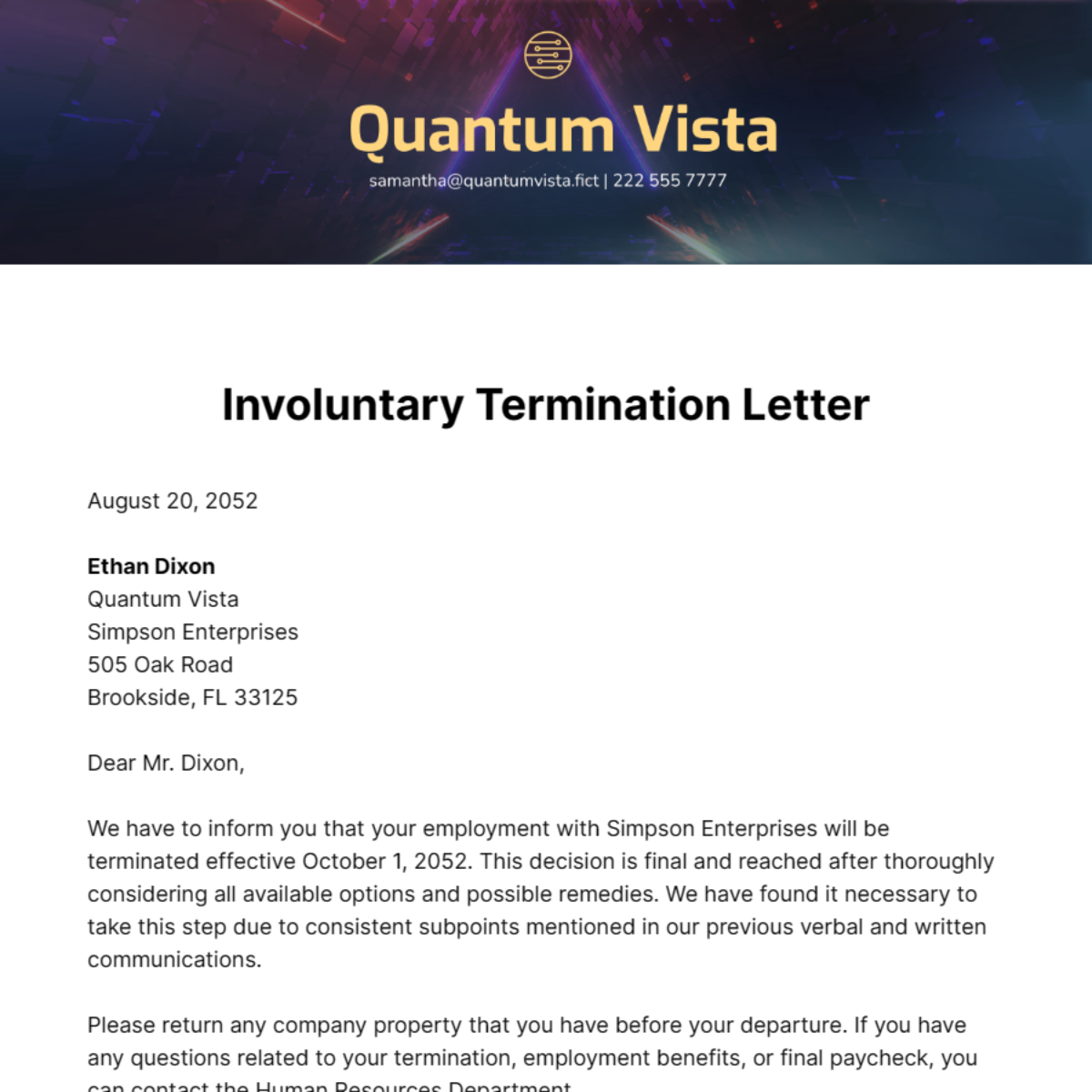 Involuntary Termination Letter Template