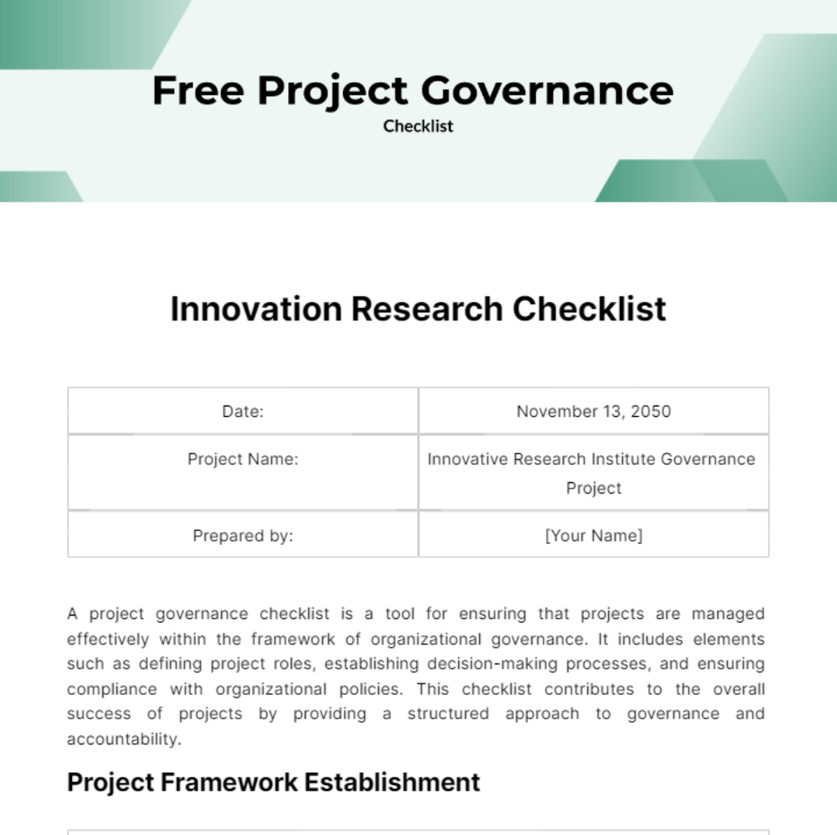 Project Governance Checklist Template