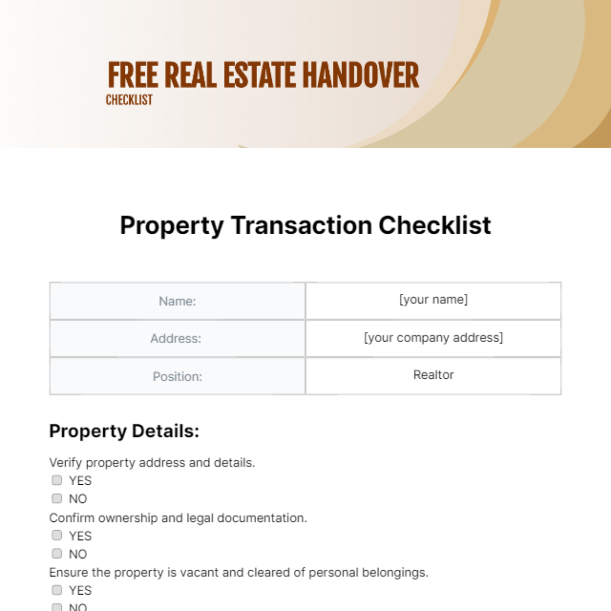Real Estate Handover Checklist Template