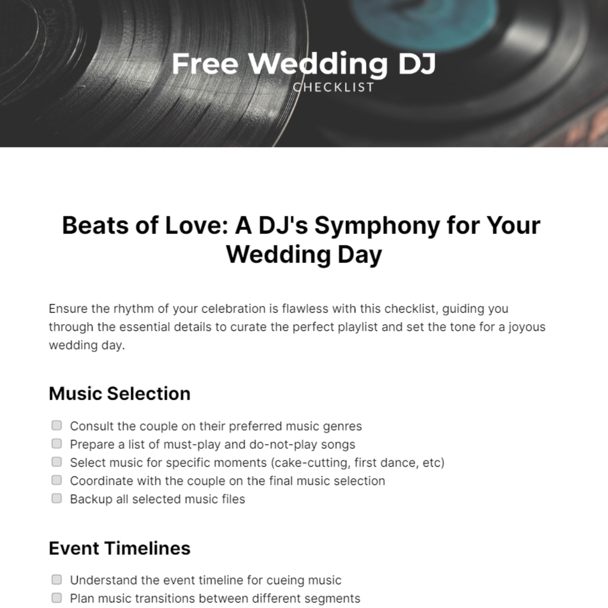 Wedding DJ Checklist Template