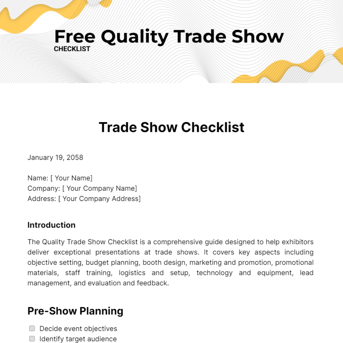 Quality Trade Show Checklist Template