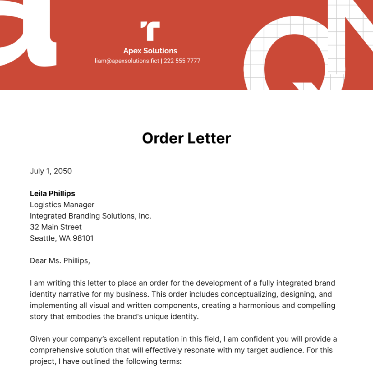 Free Order Letter Template