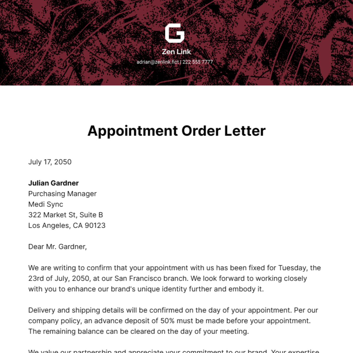 Free Appointment Order Letter Template