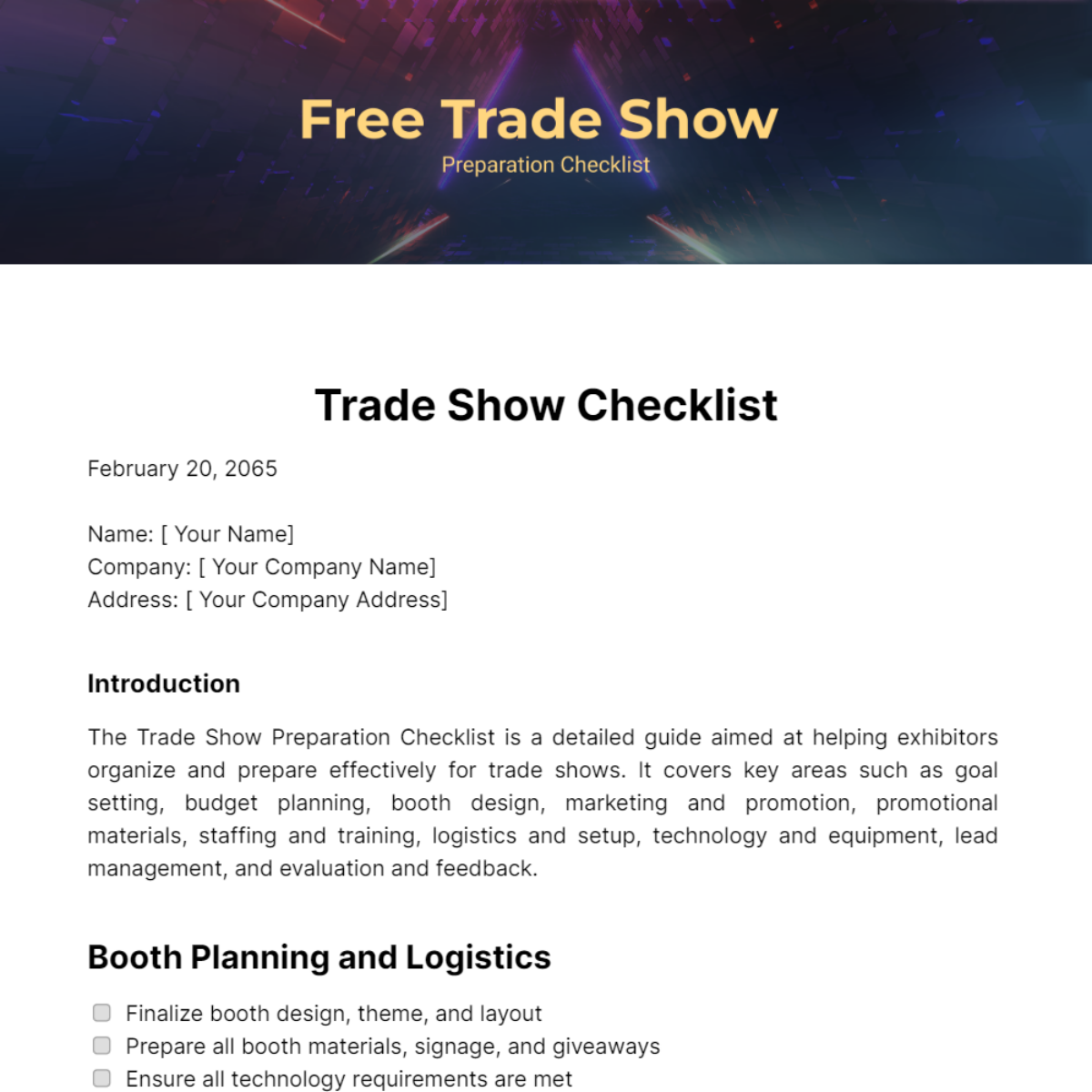 Free Trade Show Preparation Checklist Template
