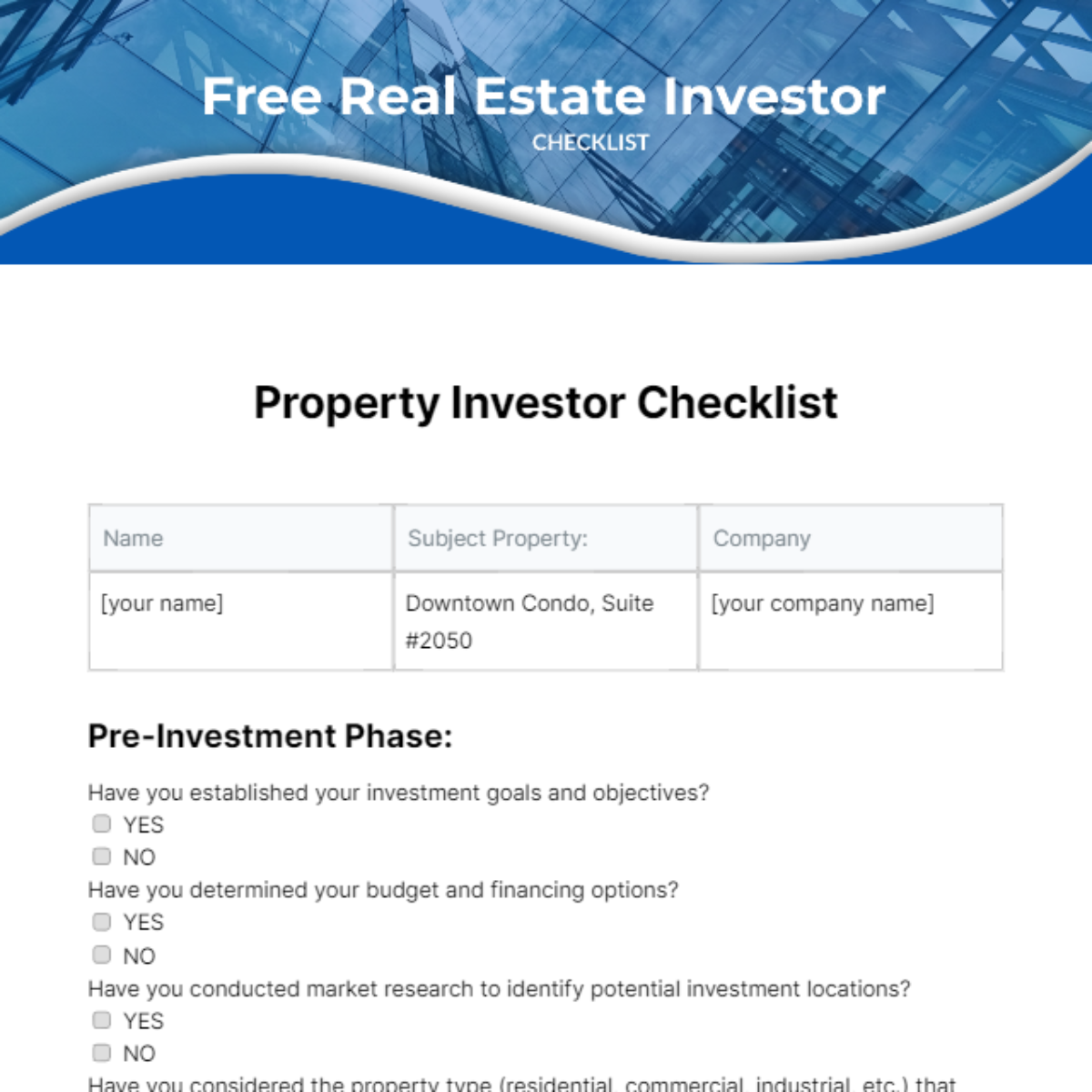 Real Estate Investor Checklist Template