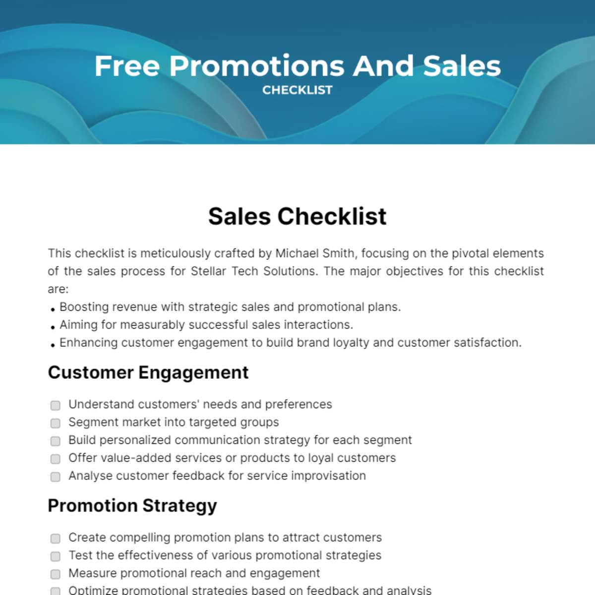 Promotions And Sales Checklist Template